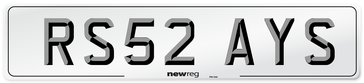 RS52 AYS Number Plate from New Reg